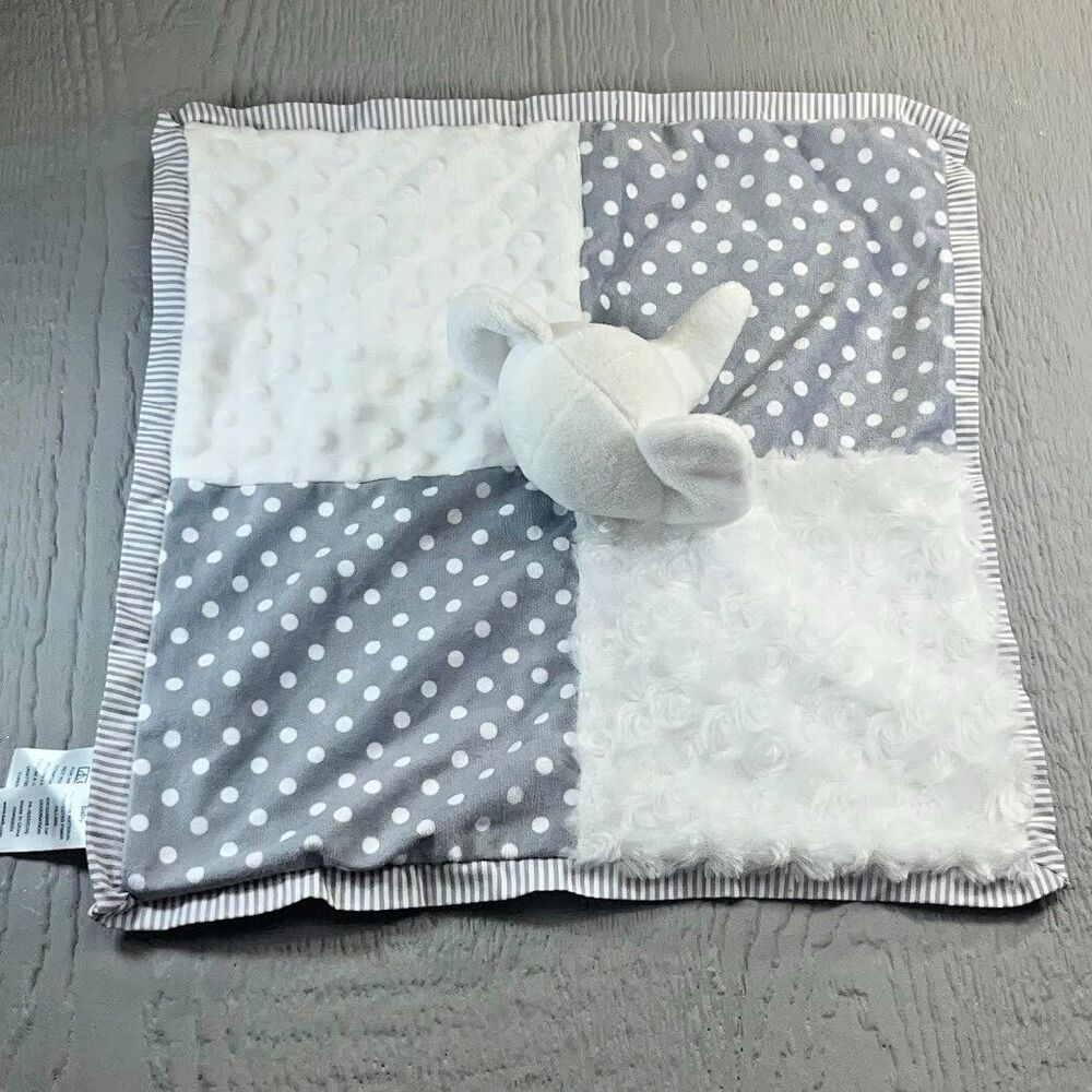 Crown & Ivy Baby Gray / White Elephant Lovey Security Blanket Fluffy & Polka Dot - Picture 4 of 12